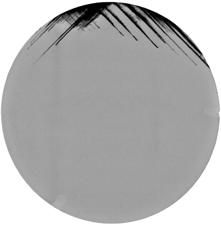 High-speed XRDI survey image of Si boule wafer showing slip around wafer edge