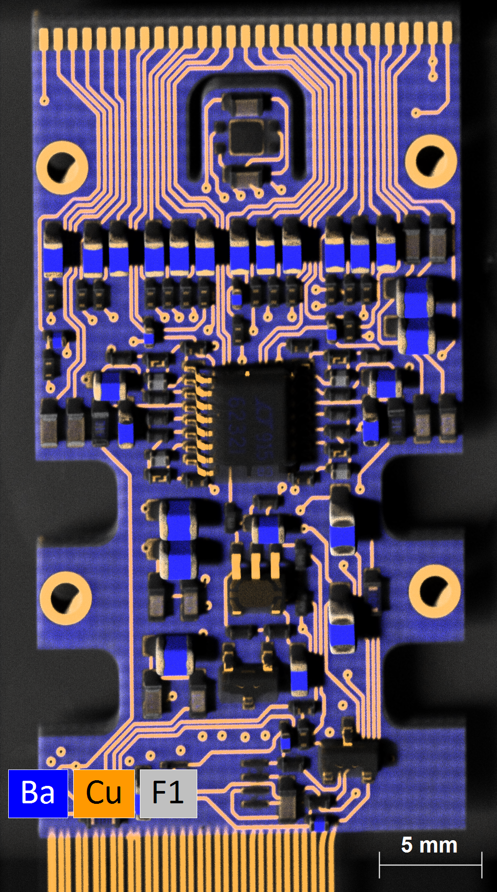 Large area map of a PCB electronic component highlighting the distribution of key elements over a topographically challenging surface.
